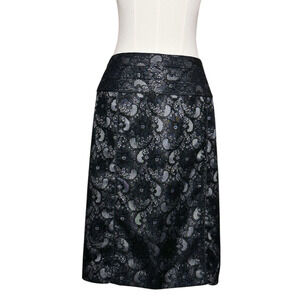 Relativity Black Lace Overlay Gray Satin Pencil Skirt Lined Back Zip Size 14